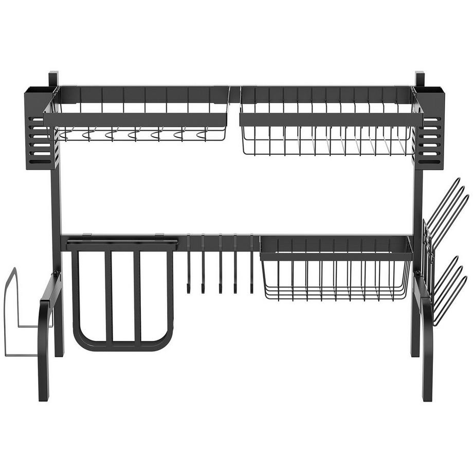 Northio  Abtropfgestell Geschirr, 2-stufiges Abtropfständer mit Haken, Tellerregal, Zubehör, 65 cm Abtropfgitter Gestell für Küchenspüle, Stahl, Schwarz | 