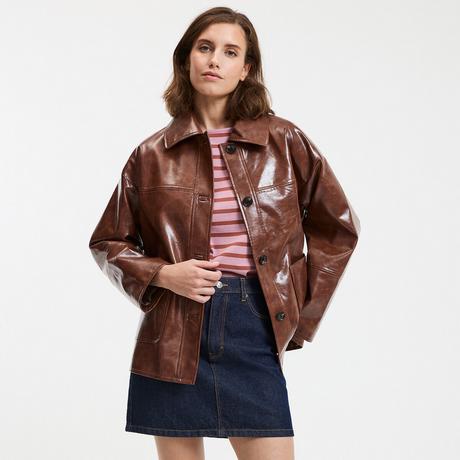La Redoute Collections Mittellange Lackimitat Jacke mit Knöpfen  
