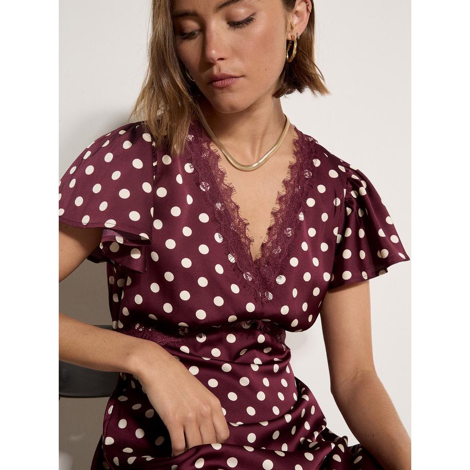 APRICOT Abito midi in raso con motivo a pois  