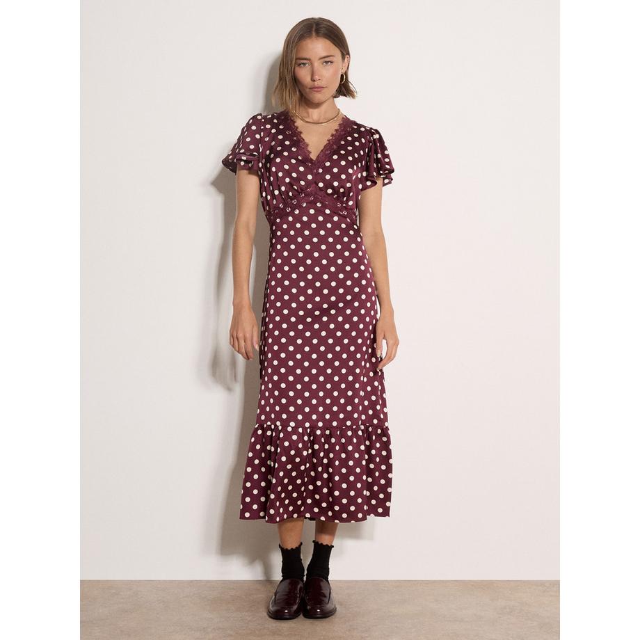 APRICOT Abito midi in raso con motivo a pois  