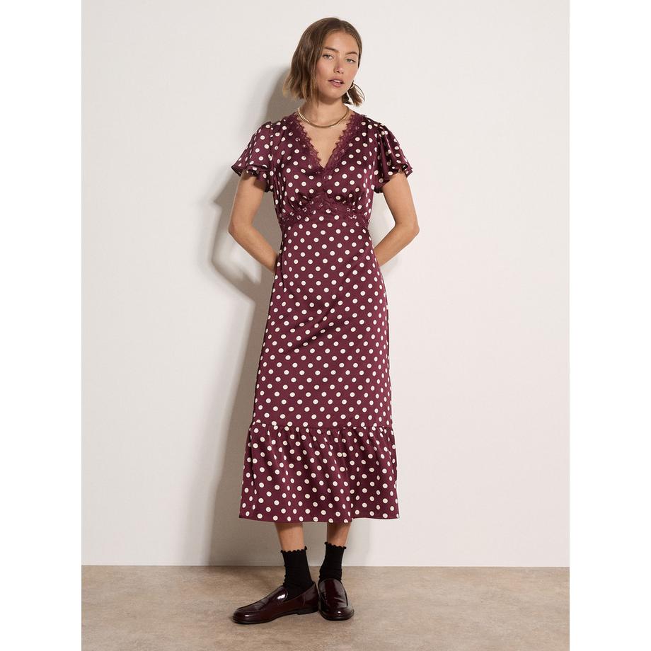 Midi-Kleid aus Satin mit Polka-Dot-Muster