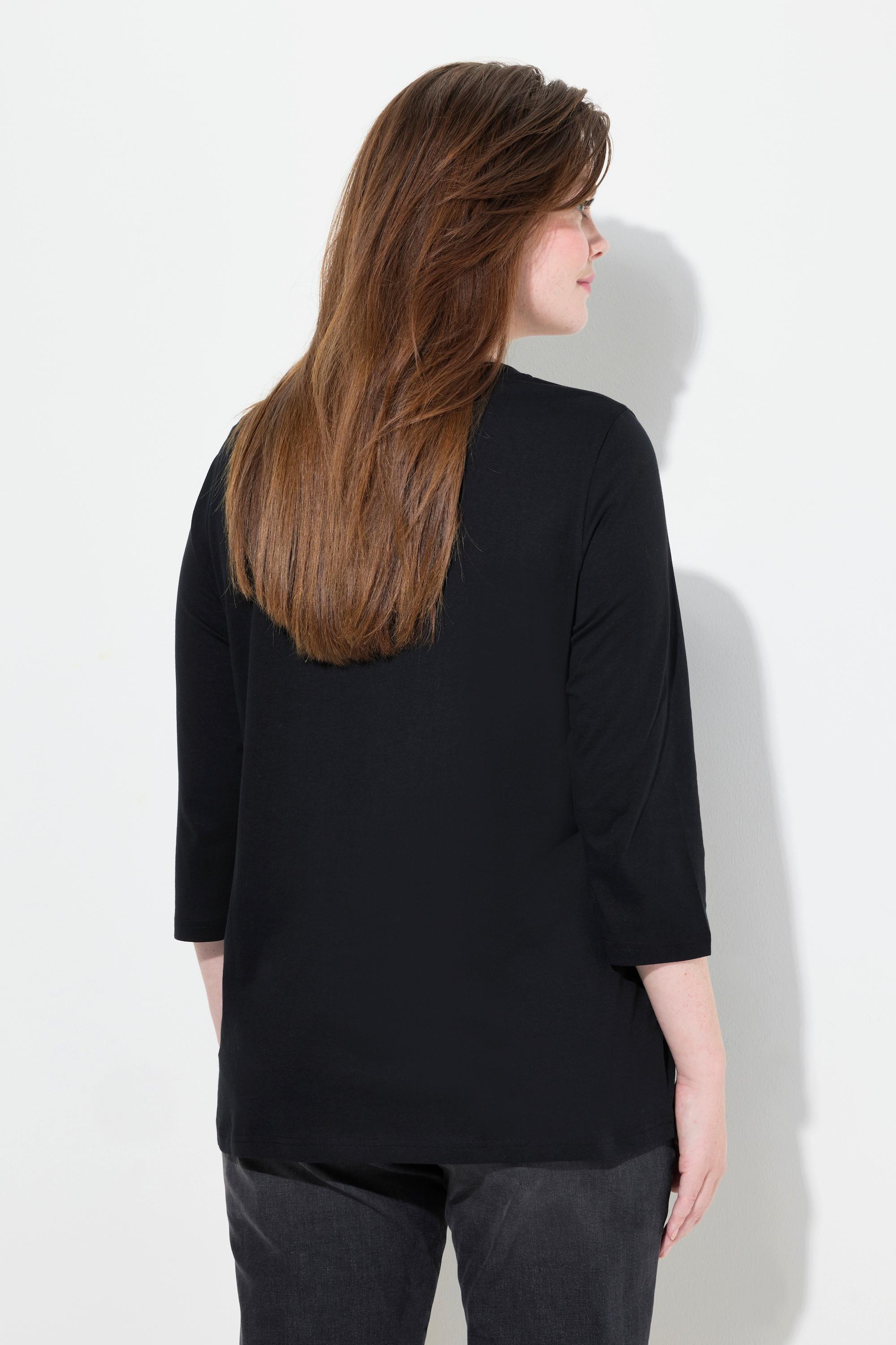 Ulla Popken Spring Statement Pieghe Scollo a V Maniche 3/4 Maglia  