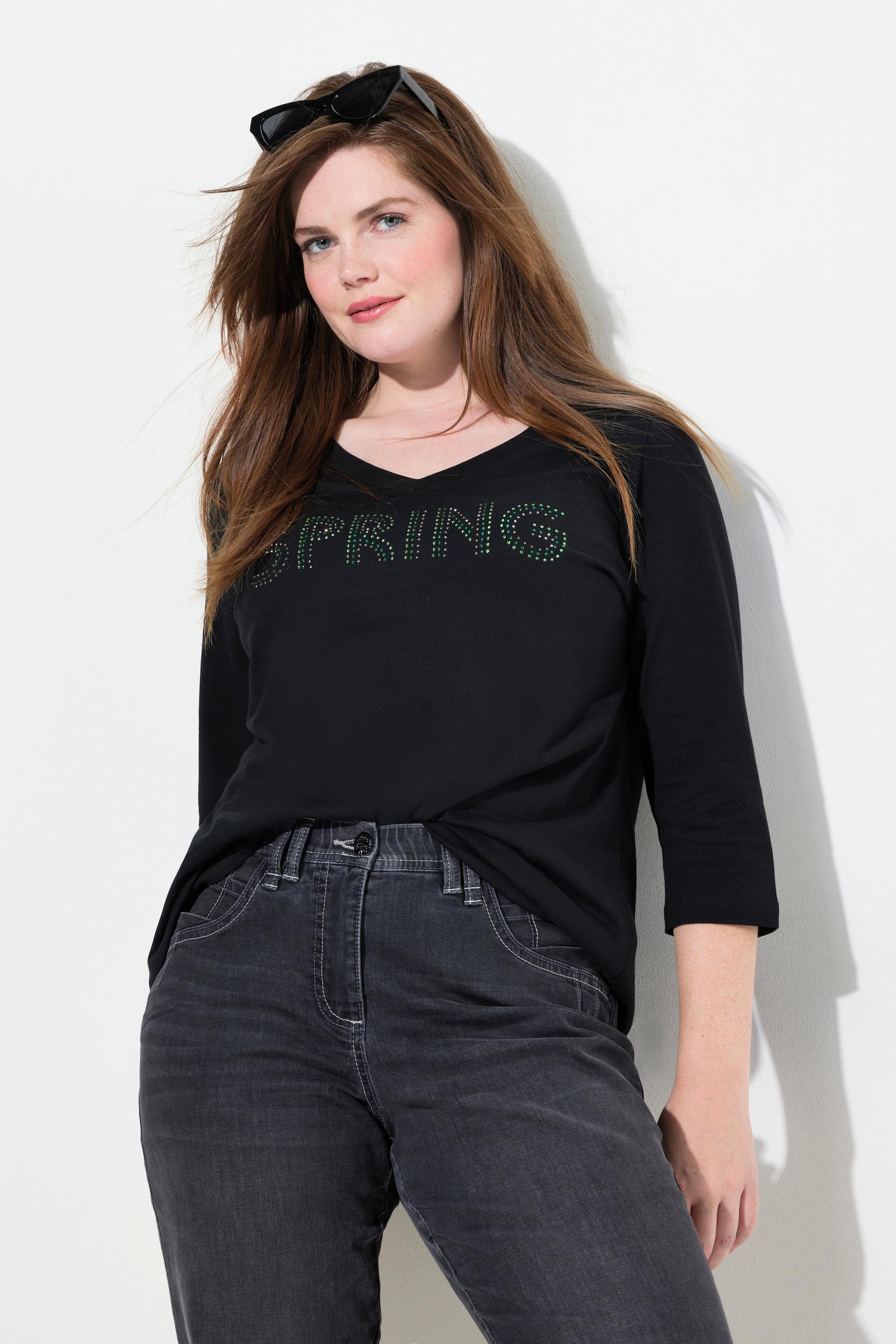 Ulla Popken Spring Statement Plissé Col V Manches 3/4 Chemise  