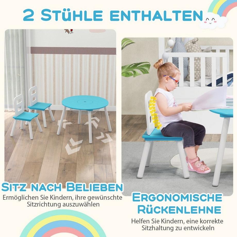 Northix  Kindertisch mit 2 Stühlen 3 TLG. Kindersitzgruppe aus Holz Kindermöbel-Set stapelbar Grün 