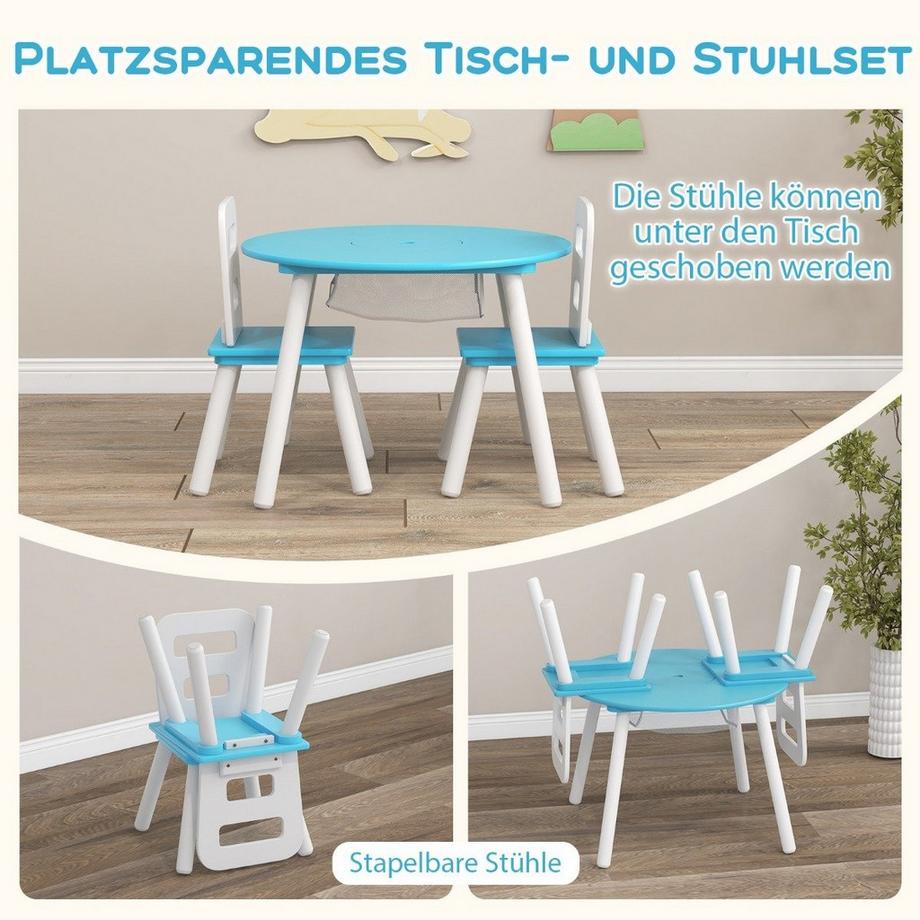 Northix  Kindertisch mit 2 Stühlen 3 TLG. Kindersitzgruppe aus Holz Kindermöbel-Set stapelbar Grün 