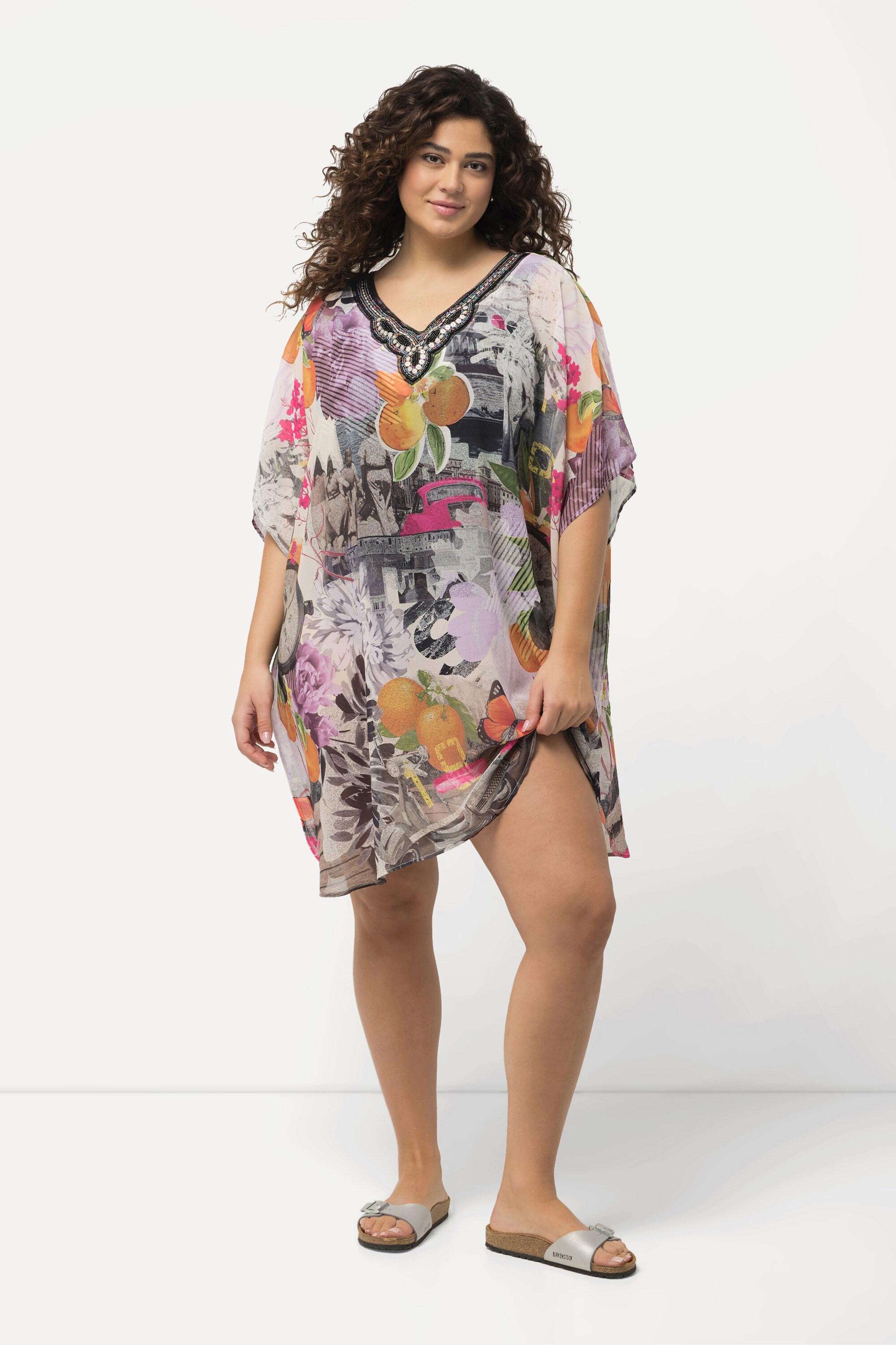 Ulla Popken Tunica Scollo V Perline Mezze Maniche  