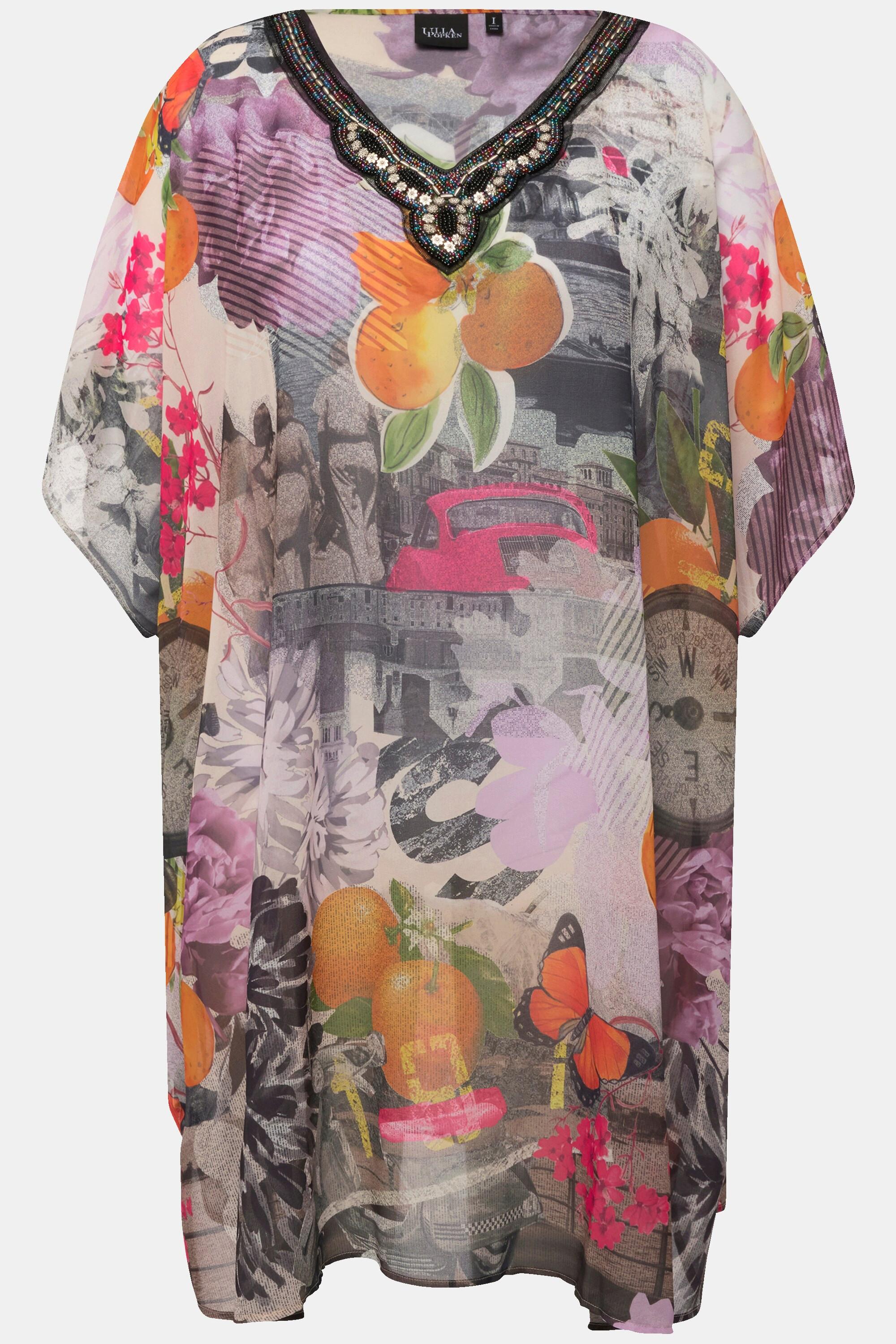 Ulla Popken Tunica Scollo V Perline Mezze Maniche  