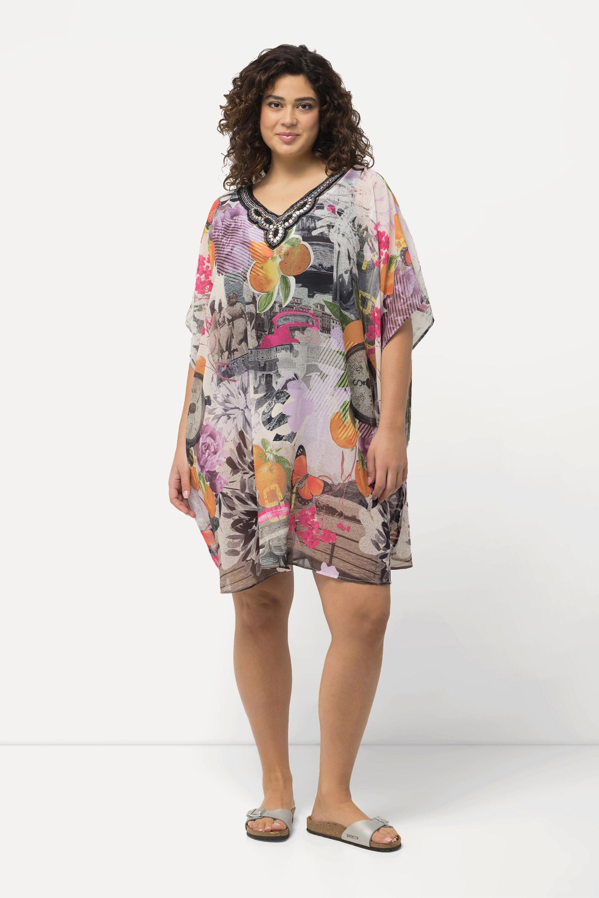 Ulla Popken Tunica Scollo V Perline Mezze Maniche  