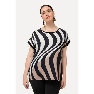 Ulla Popken  T-shirt dal taglio oversize con design a onde, scollo a girocollo e mezze maniche 