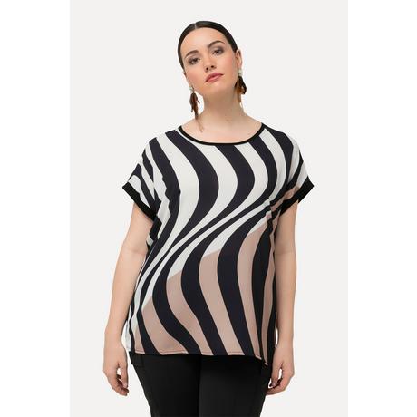 Ulla Popken  T-shirt dal taglio oversize con design a onde, scollo a girocollo e mezze maniche 