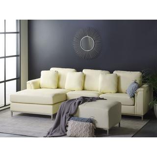 Beliani Canapé d'angle côté droit avec ottoman en Cuir Glamour OSLO  