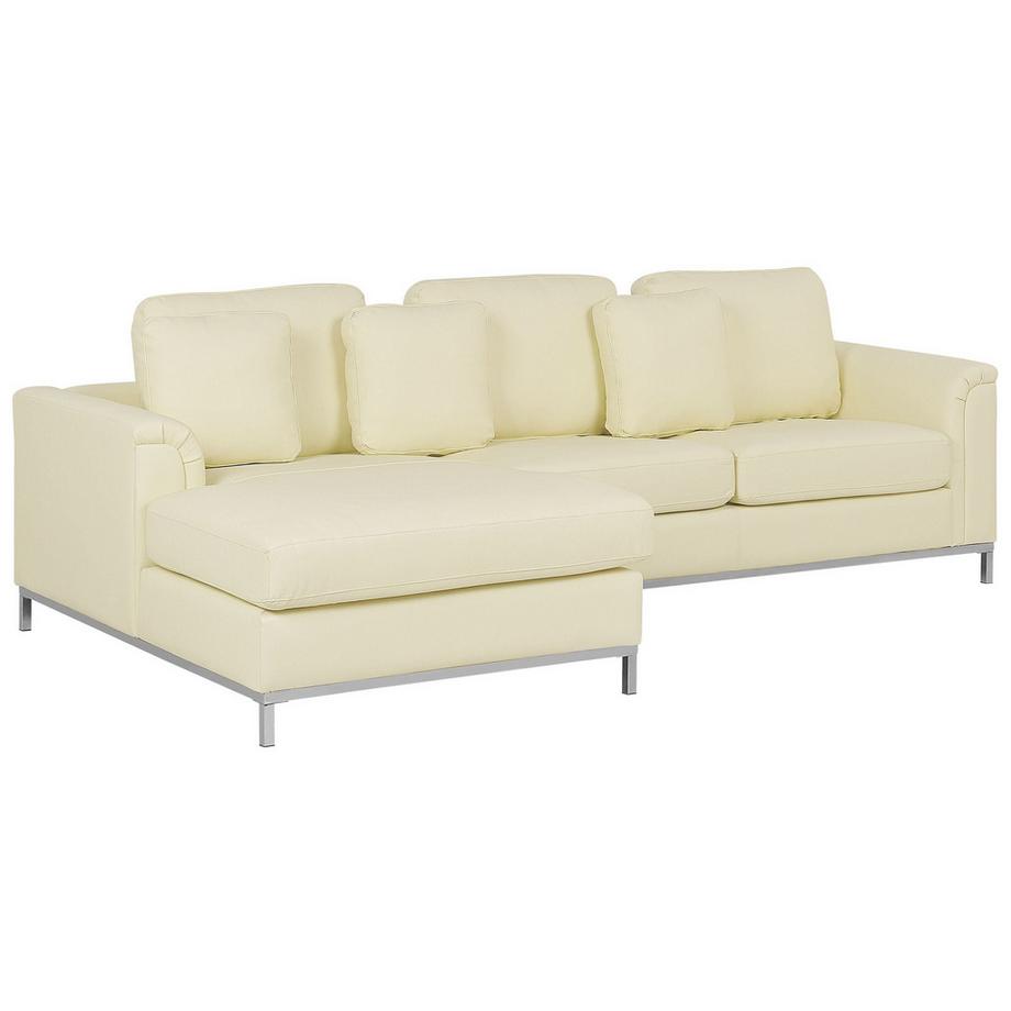 Beliani Canapé d\'angle côté droit avec ottoman en Cuir Glamour OSLO  