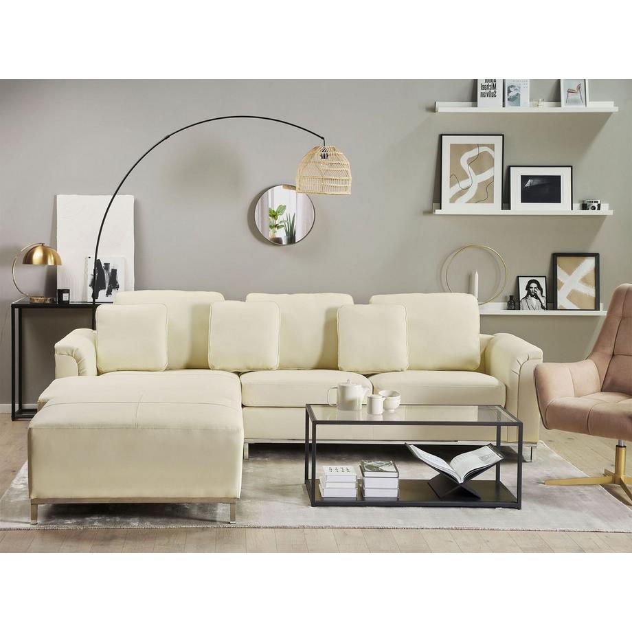 Beliani Canapé d\'angle côté droit avec ottoman en Cuir Glamour OSLO  