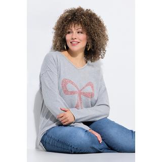 Ulla Popken Sweat-shirt oversize col en V manches longues avec motif nœud  