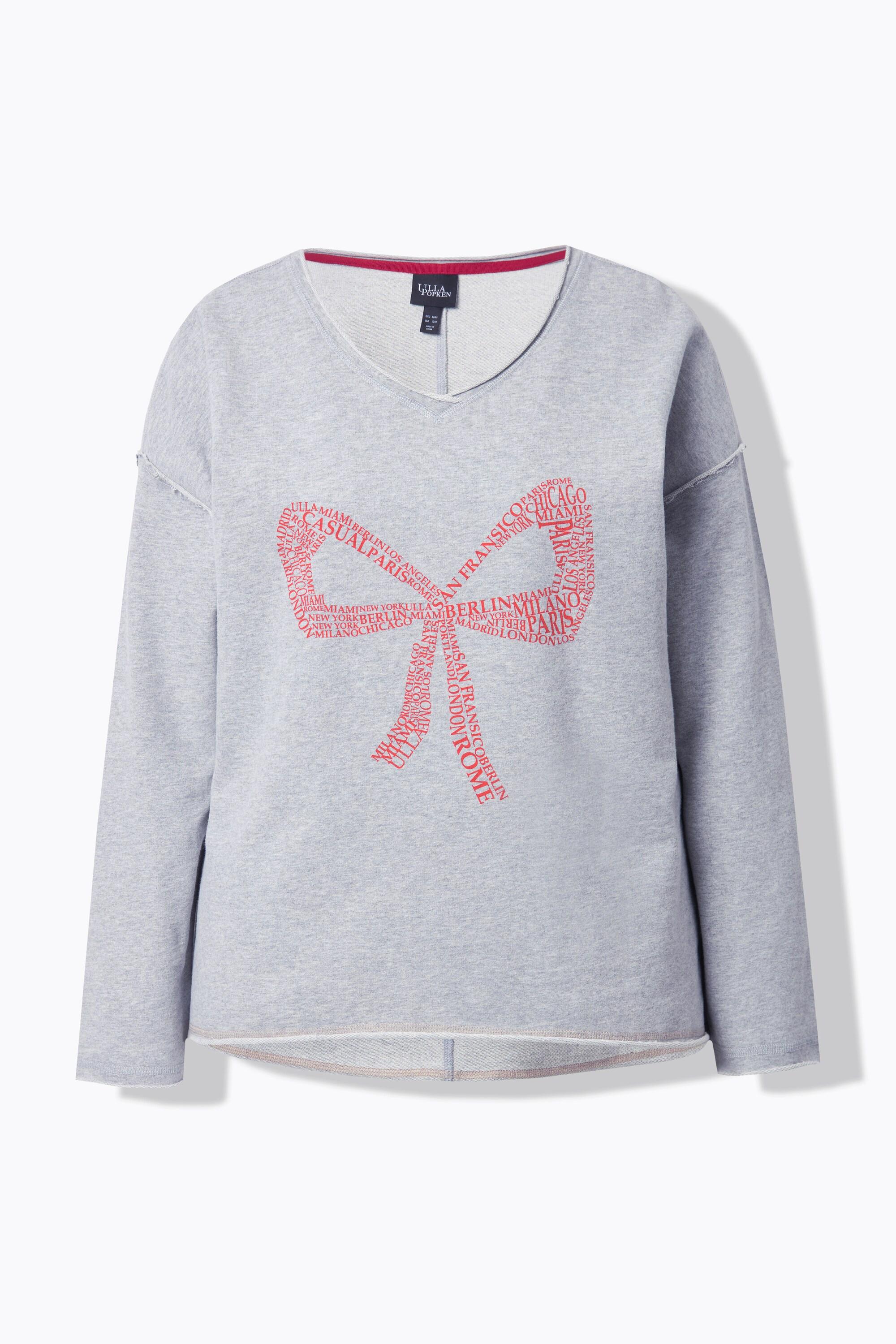 Ulla Popken Sweat-shirt oversize col en V manches longues avec motif nœud  
