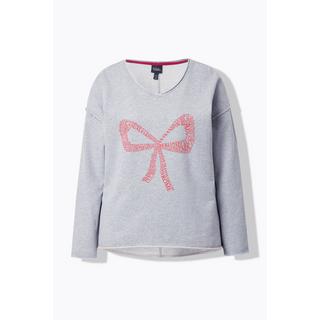 Ulla Popken Sweat-shirt oversize col en V manches longues avec motif nœud  