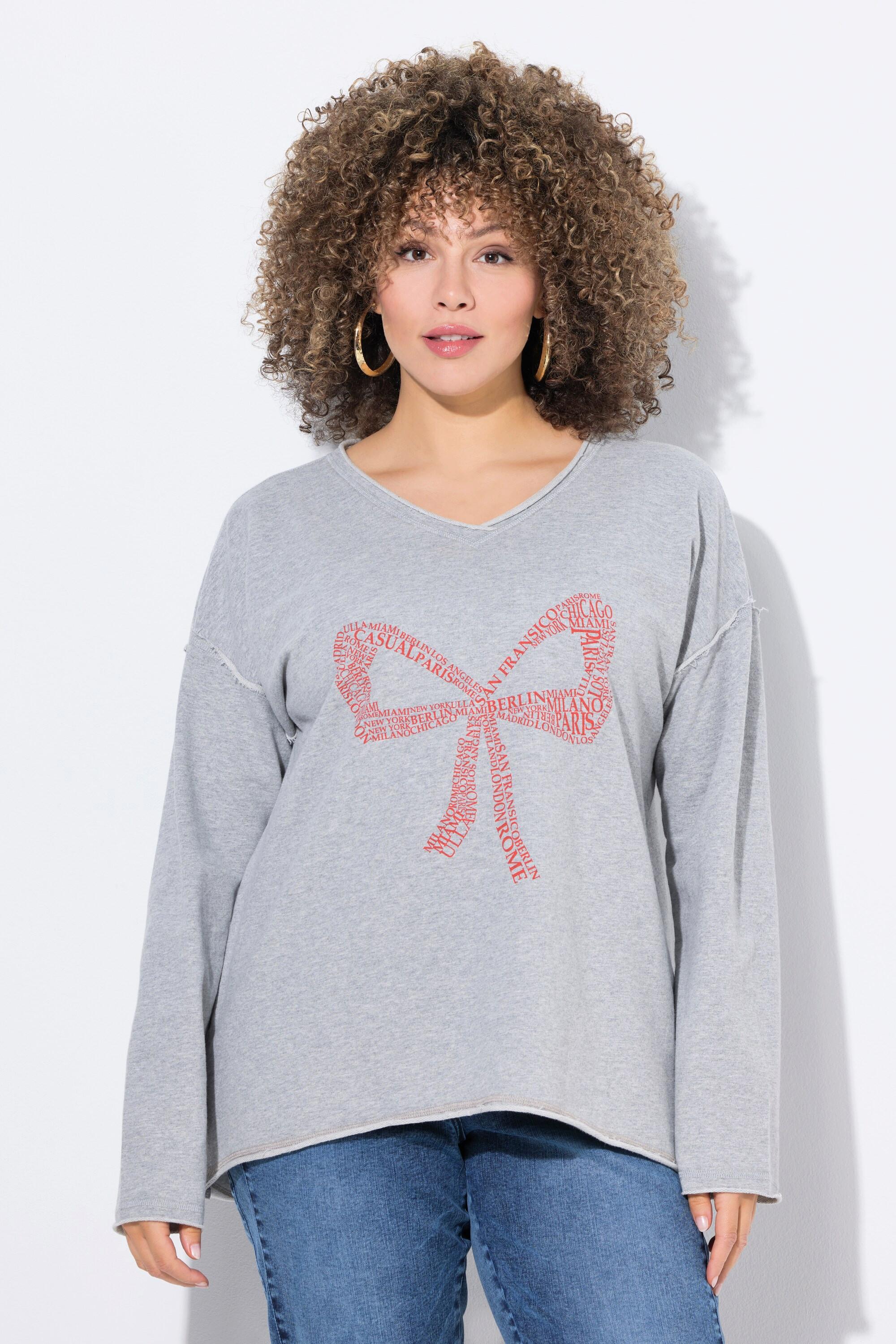Ulla Popken Sweat-shirt oversize col en V manches longues avec motif nœud  