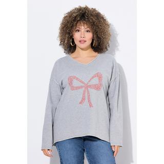 Ulla Popken Sweat-shirt oversize col en V manches longues avec motif nœud  