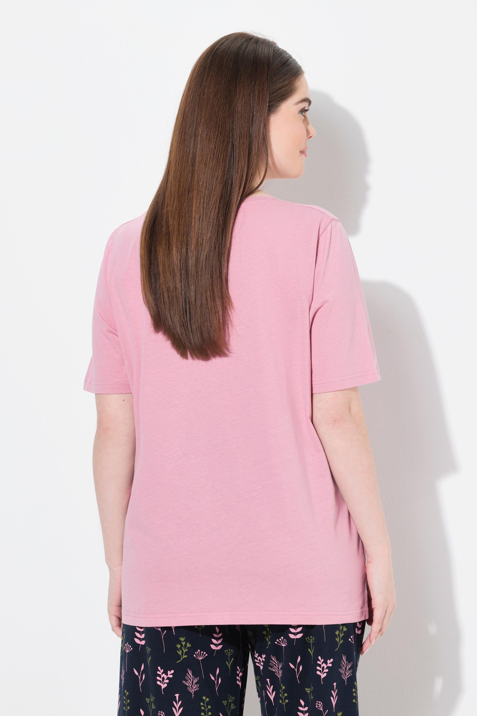 Ulla Popken Maglia del pigiama Scollo a V Mezze Maniche Cotone Biologico  