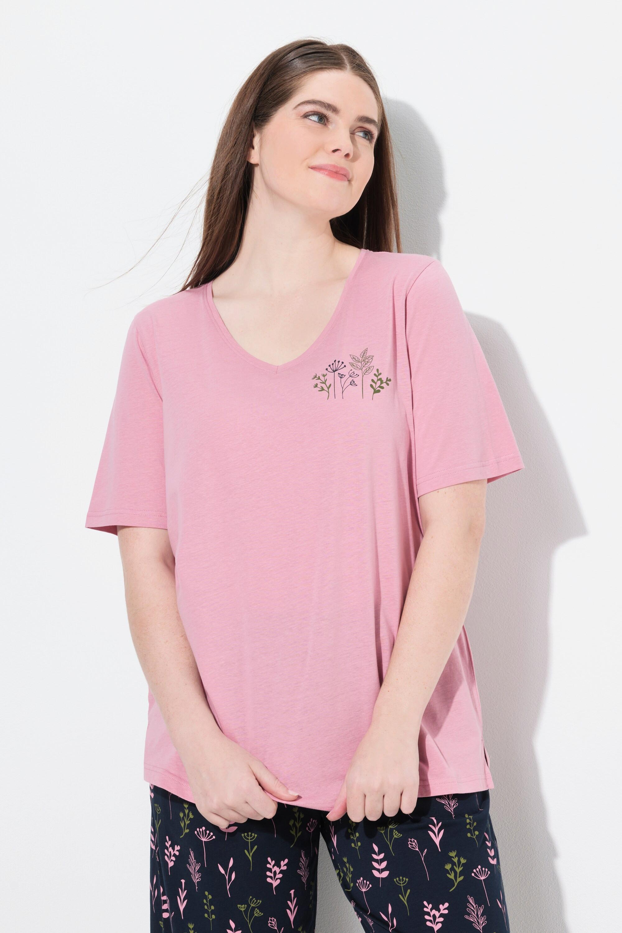 Ulla Popken Maglia del pigiama Scollo a V Mezze Maniche Cotone Biologico  