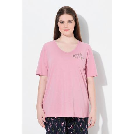 Ulla Popken Maglia del pigiama Scollo a V Mezze Maniche Cotone Biologico  