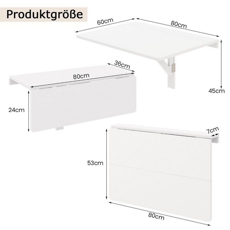 Northix  Table Pliante Murale Table de Cuisine Gain de Place Table Murale Pliante 80 x 60 cm Blanc 