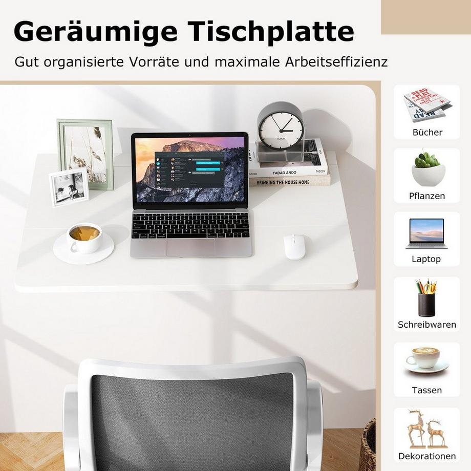 Northix  Table Pliante Murale Table de Cuisine Gain de Place Table Murale Pliante 80 x 60 cm Blanc 