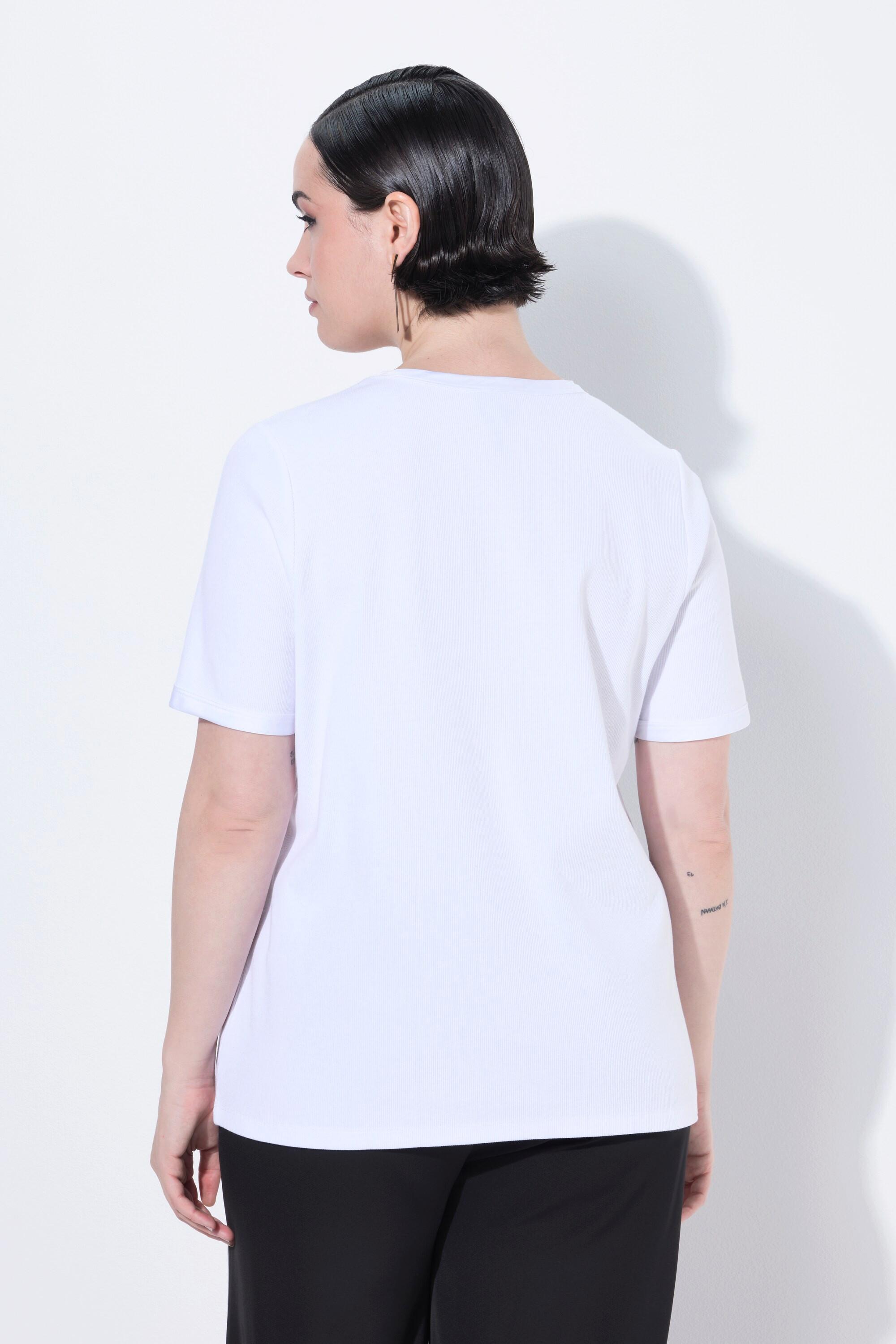 Ulla Popken Maglietta Jersey Costine Bordo Raso Slim Fit Scollo a V  