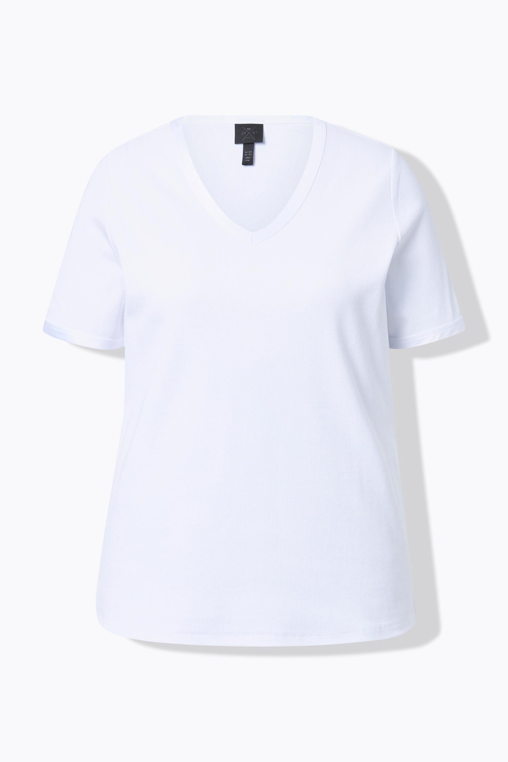 Ulla Popken Maglietta Jersey Costine Bordo Raso Slim Fit Scollo a V  