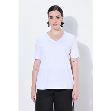 T-Shirt, Rippjersey, Satinkante, Slim Fit, V-Ausschnitt