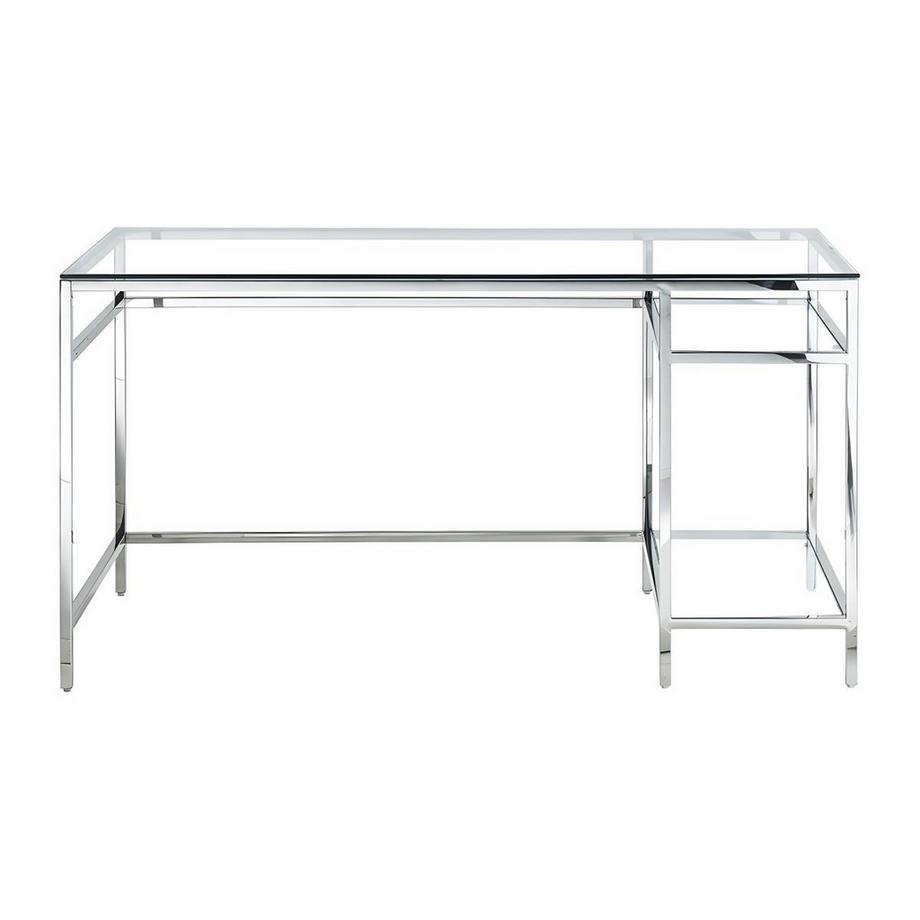Vente-unique Schreibtisch mit 2 Ablagen Glas Stahl Silberfarbe TIZIO  