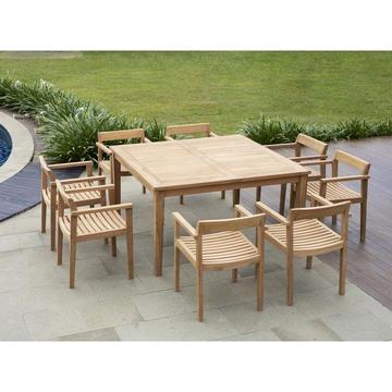 Garten-Essgruppe: 1 quadratischer Tisch + 8 Sessel - Teakholz - Holzfarben hell - ALLENDE von MYLIA
