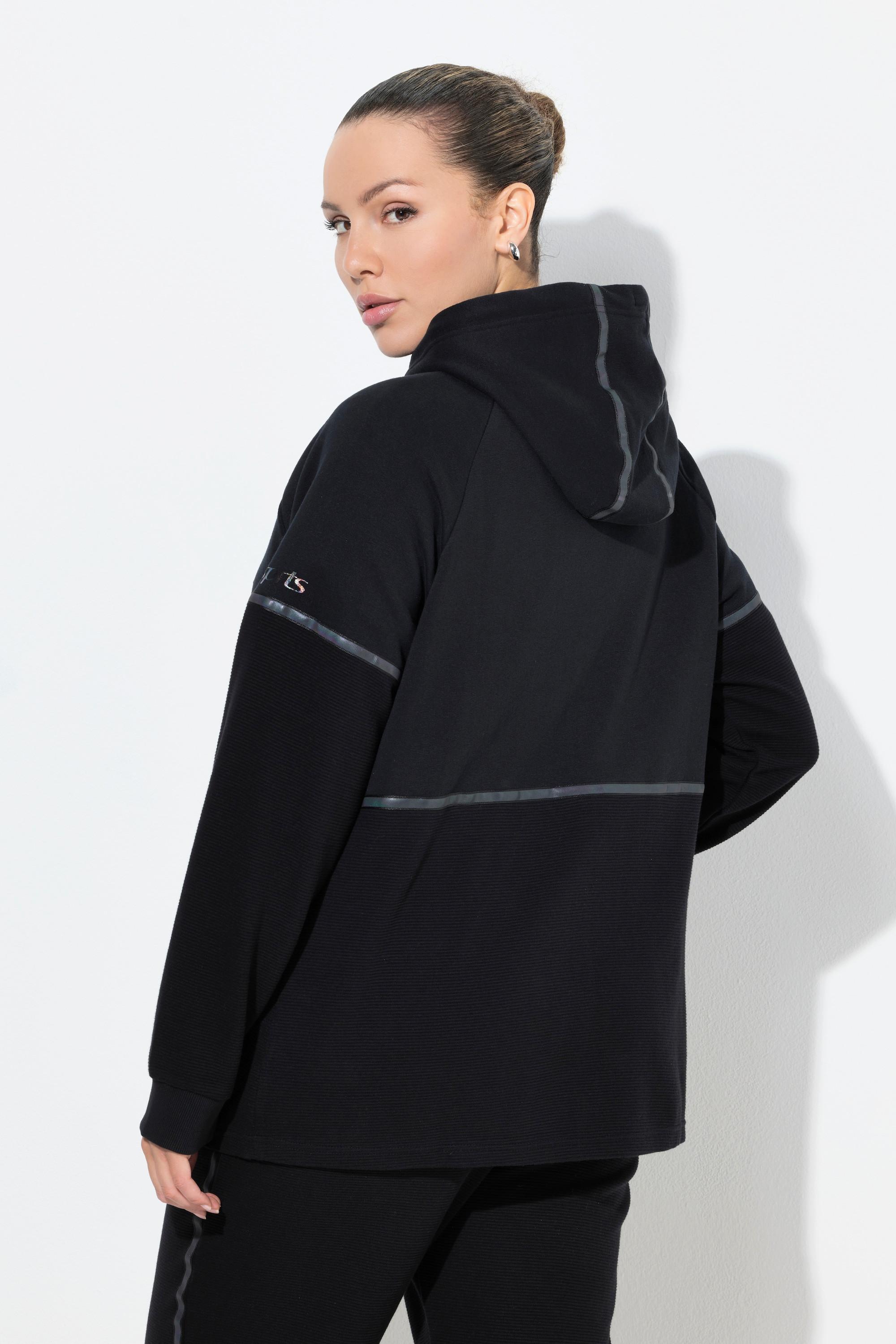 Ulla Popken Giacca di felpa con laccetti ad alta visibilità cappuccio metà in ottoman  