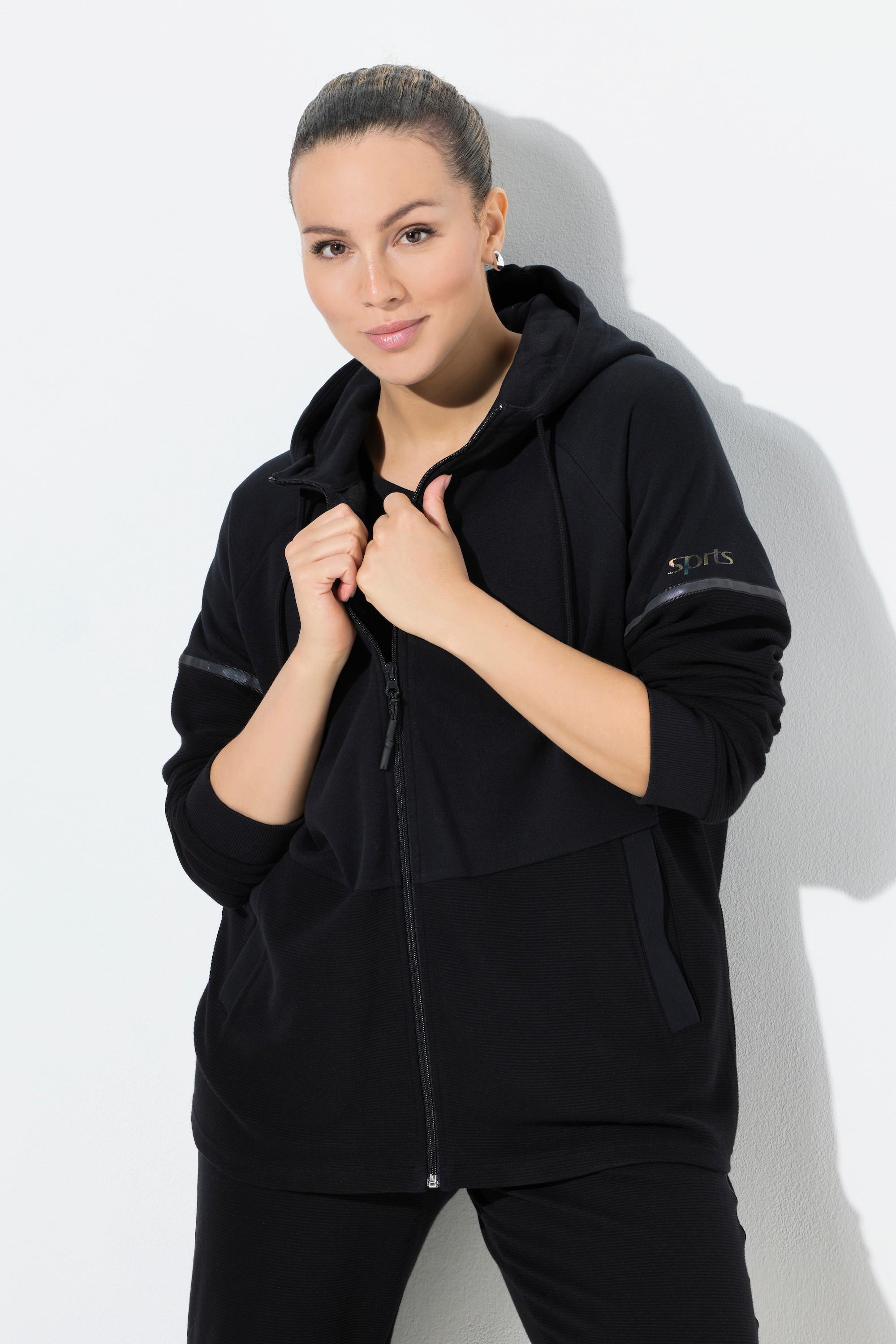 Ulla Popken Giacca di felpa con laccetti ad alta visibilità cappuccio metà in ottoman  