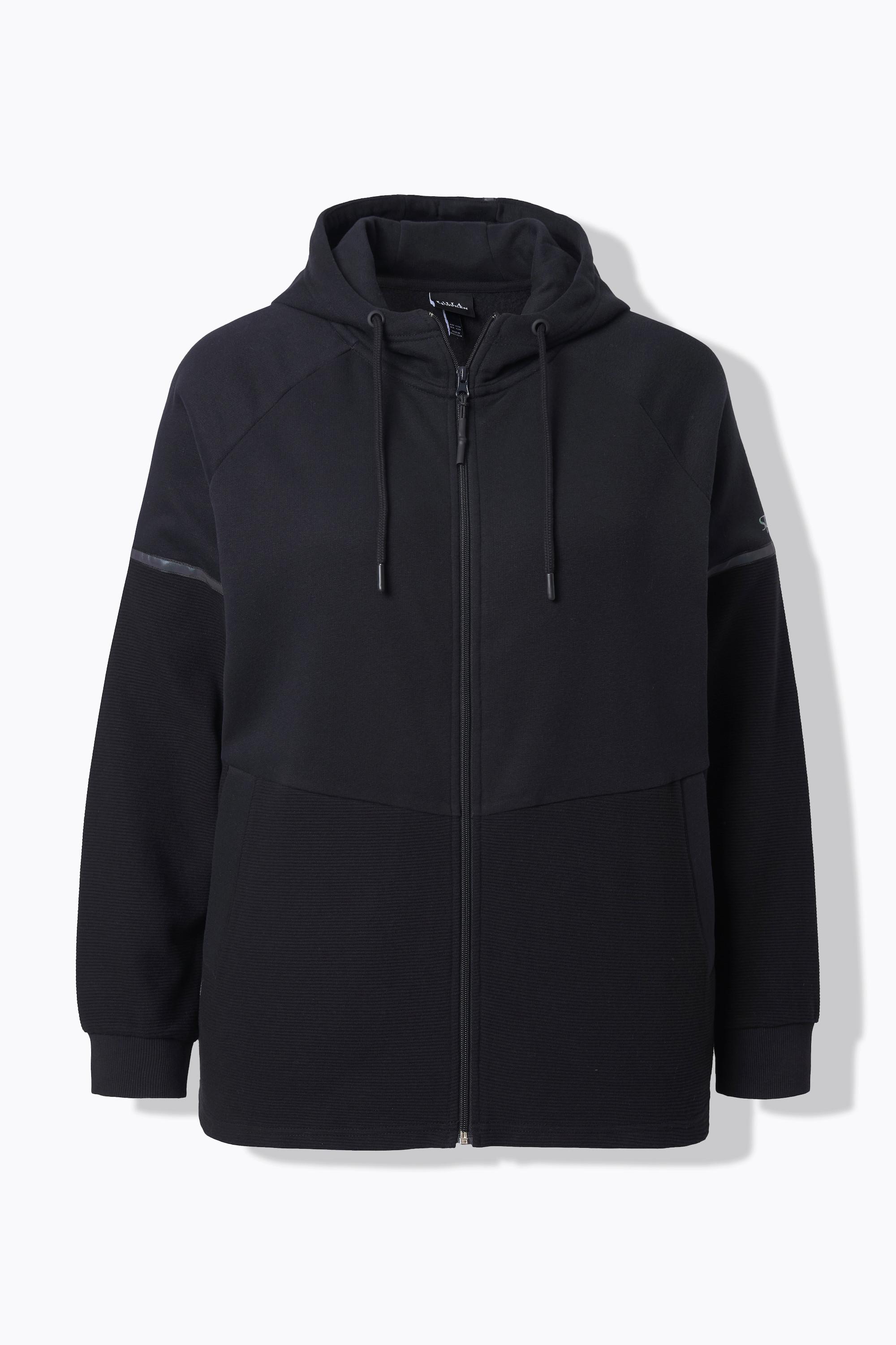 Ulla Popken Giacca di felpa con laccetti ad alta visibilità cappuccio metà in ottoman  