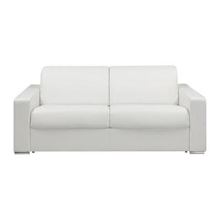 LINEA SOFA Schlafsofa mit Matratze 3-Sitzer Kunstleder - Weiß - Liegefläche mit Lattenrost: 140 cm - Matratzenhöhe: 14 cm mit Memory Schaum - CALITO  