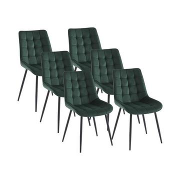 Lot de 6 chaises matelassées - Velours et métal noir - Vert - OLLUA