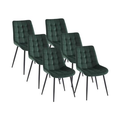 Vente-unique Lot de 6 chaises matelassées - Velours et métal noir - Vert - OLLUA  