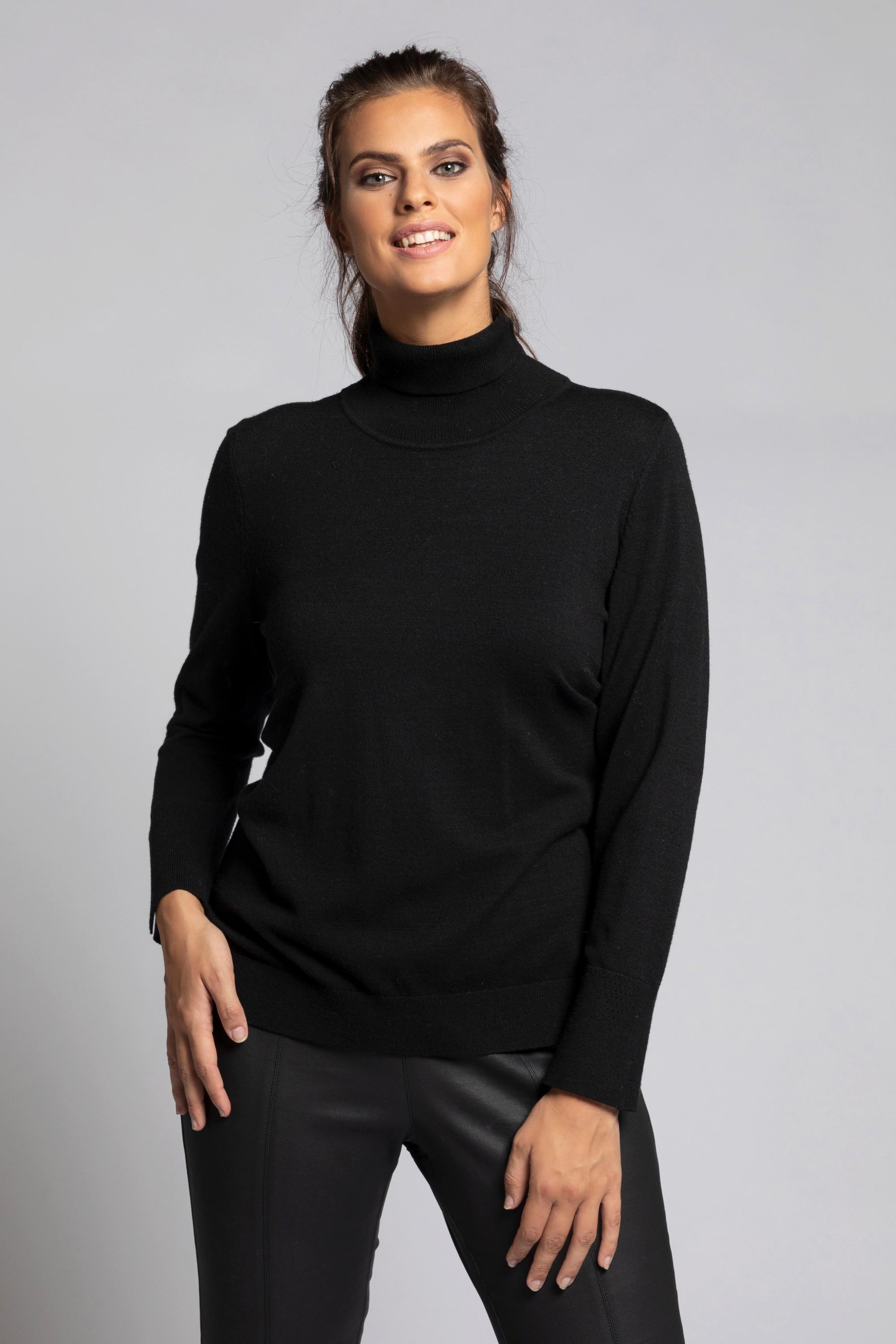 Ulla Popken Pullover dolcevita maniche lunghe con alti orli a costine  