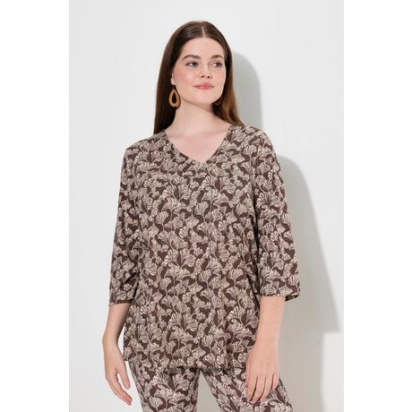 Ulla Popken  Shirt, Biesen, V-Ausschnitt, 3/4-Arm, Biobaumwolle 