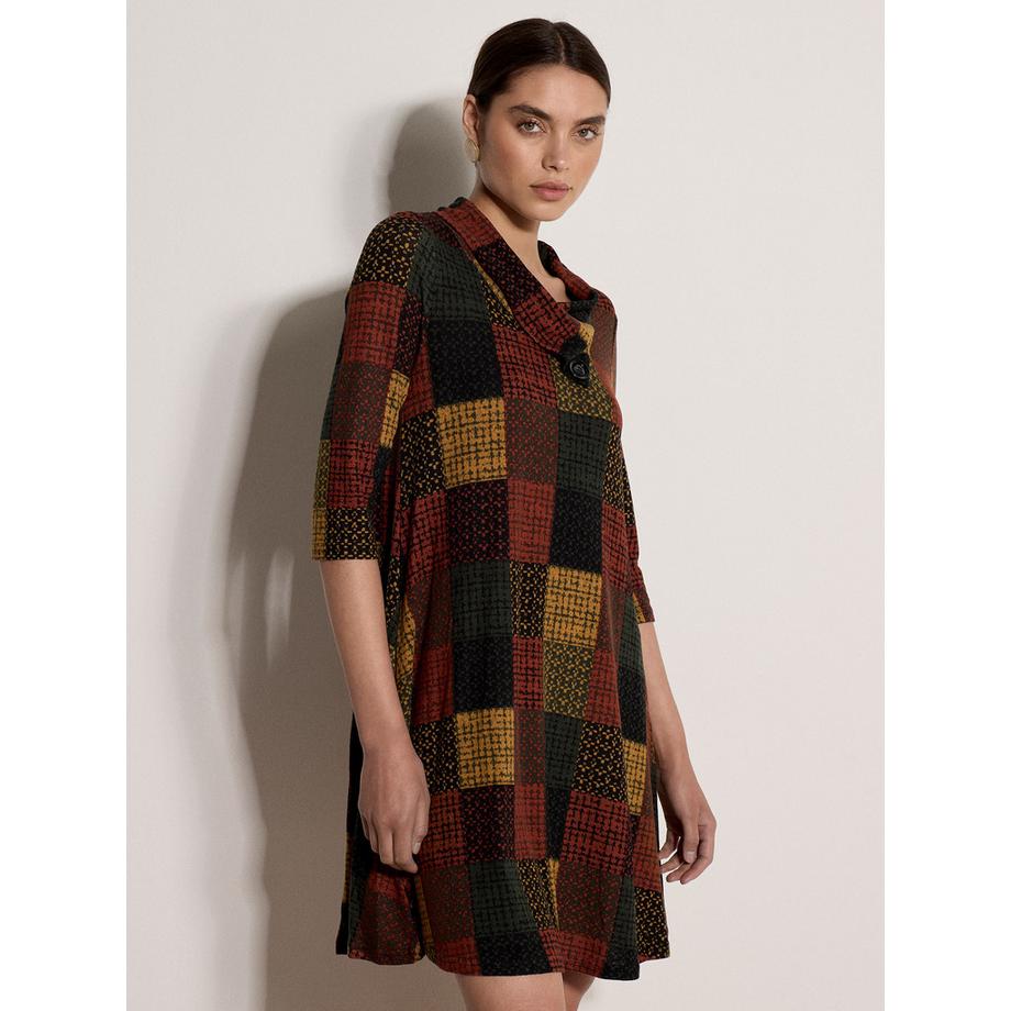 APRICOT Robe mi-longue en maille structurée à carreaux  