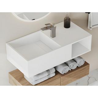 SHOWER DESIGN Plan vasque suspendu en solid surface avec niche - Blanc - L80 x l40 x H20 cm - GOYOKO  