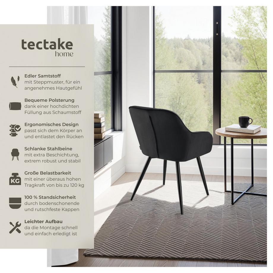 Tectake Chaise de salle à manger MARILYN rembourrée et en velours matelassé  