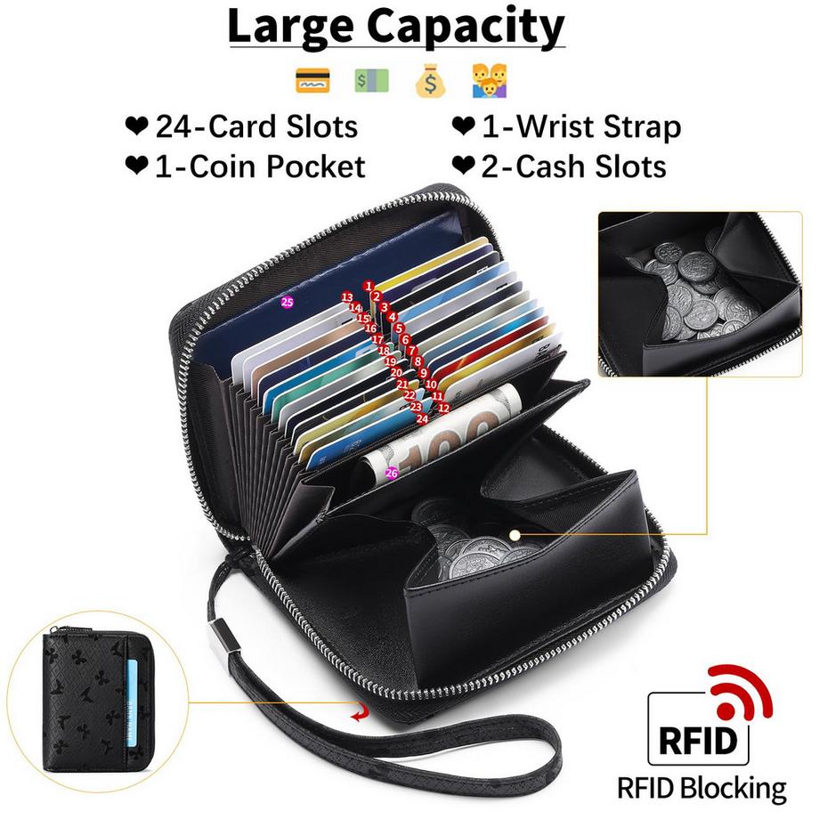 Only-bags.store  Brieftasche Leder RFID-Schutz Kreditkartenetui, Brieftasche mit Reißverschluss, Brieftasche im Orgelstil 