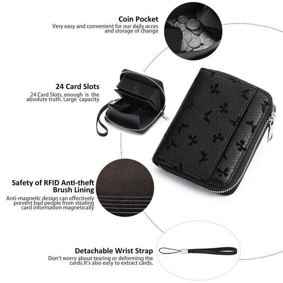 Only-bags.store  Brieftasche Leder RFID-Schutz Kreditkartenetui, Brieftasche mit Reißverschluss, Brieftasche im Orgelstil 