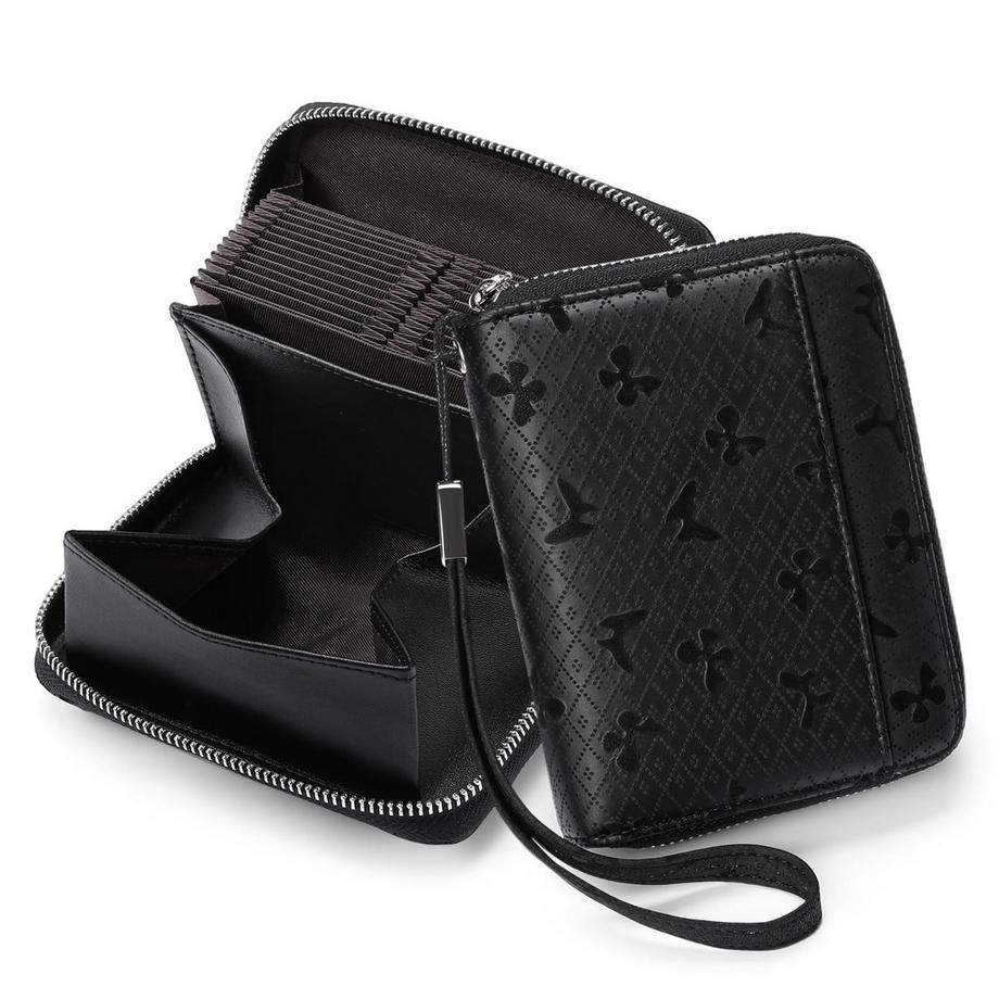 Brieftasche Leder RFID-Schutz Kreditkartenetui, Brieftasche mit Reißverschluss, Brieftasche im Orgelstil
