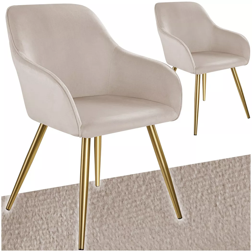 tectake® Esszimmerstuhl, gepolstert, in Samtoptik, goldene Stahlbeine, 58 x 62 x 82 cm