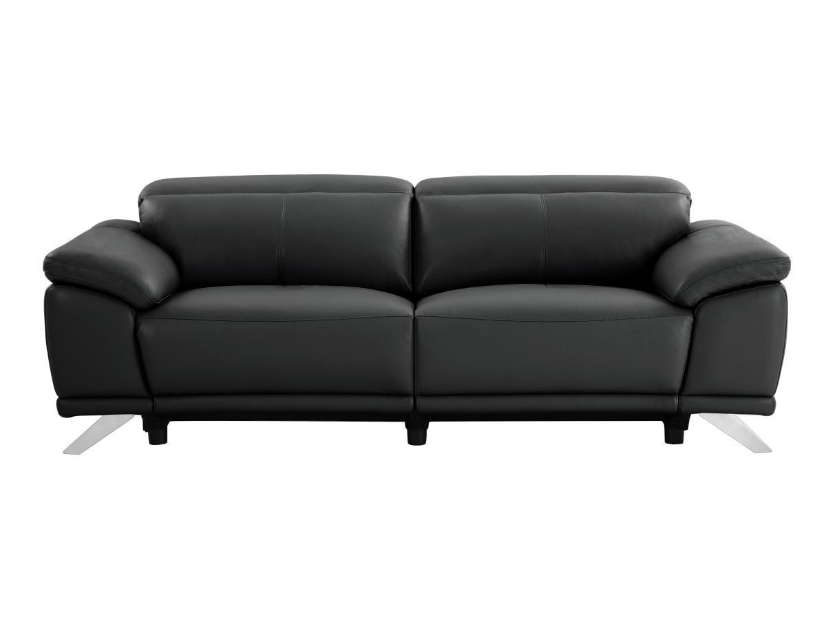 Vente-unique Divano 3 posti relax elettrico in Pelle di vacchetta Nera - AZIDEE II  