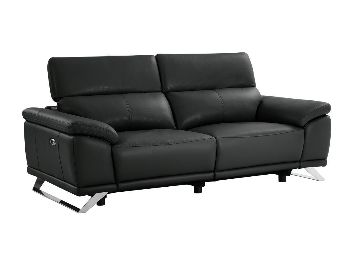 Vente-unique Divano 3 posti relax elettrico in Pelle di vacchetta Nera - AZIDEE II  
