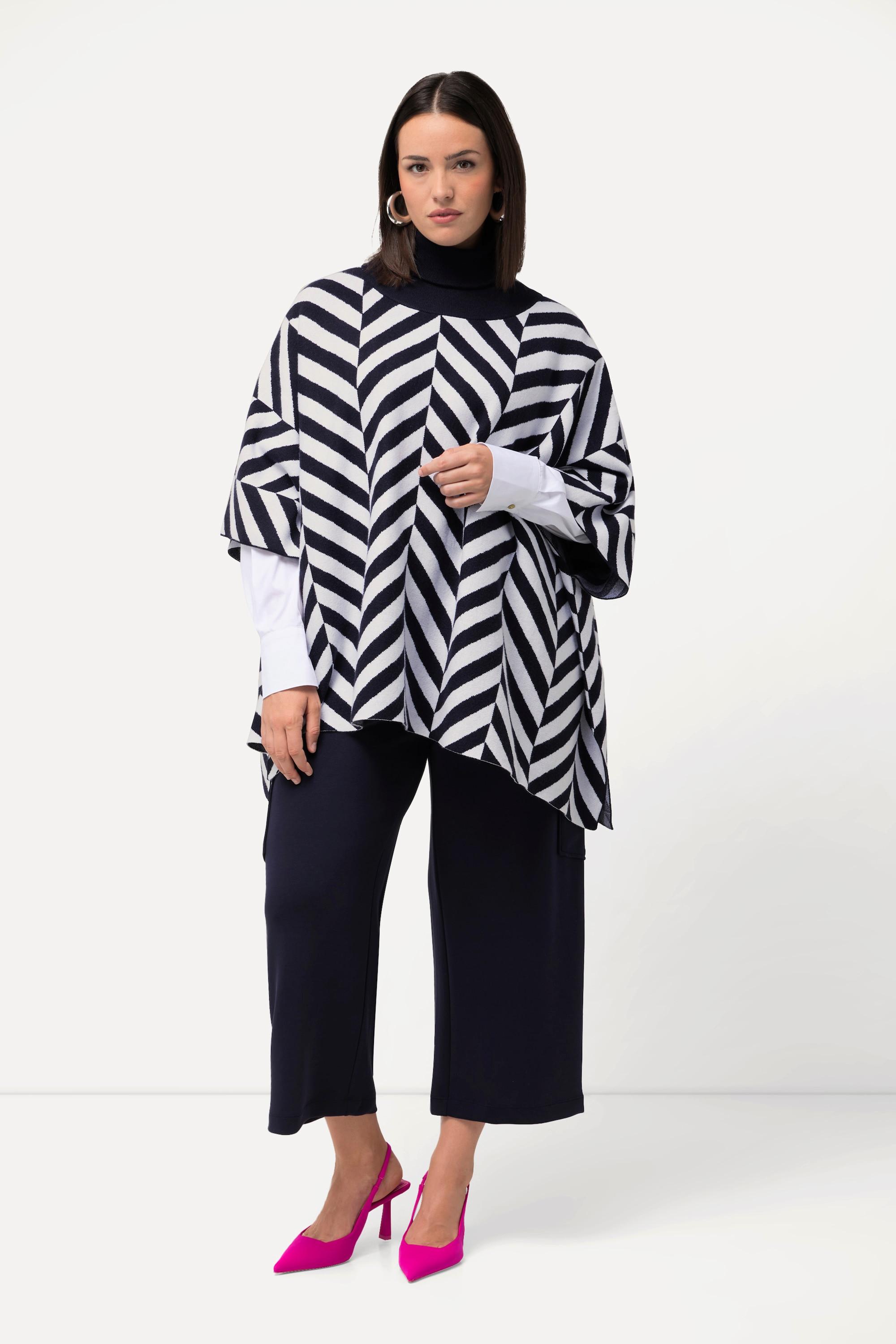 Ulla Popken  Strick-Cape, Jacquard, Rollkragen, Poncho 